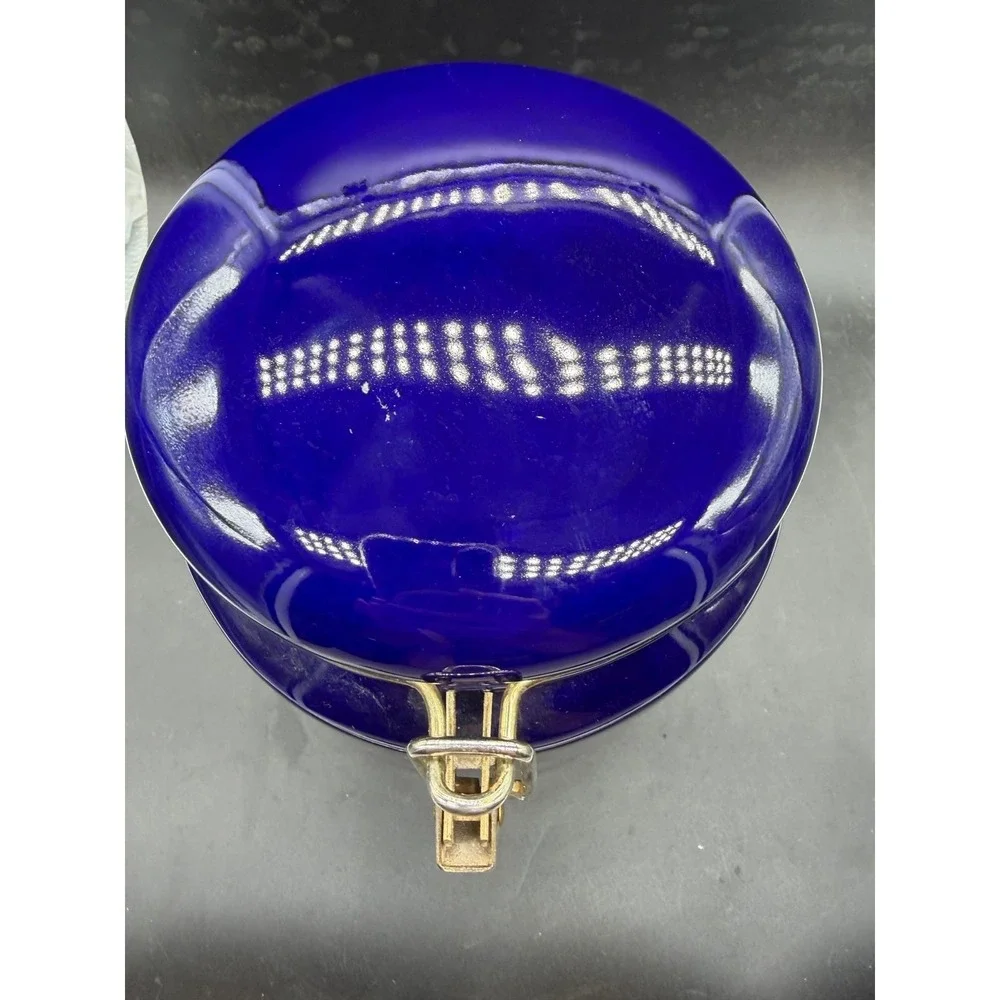 Vintage Cobalt Blue Ceramic Canister with Gold Tone Bale Flip Top Locking Lid